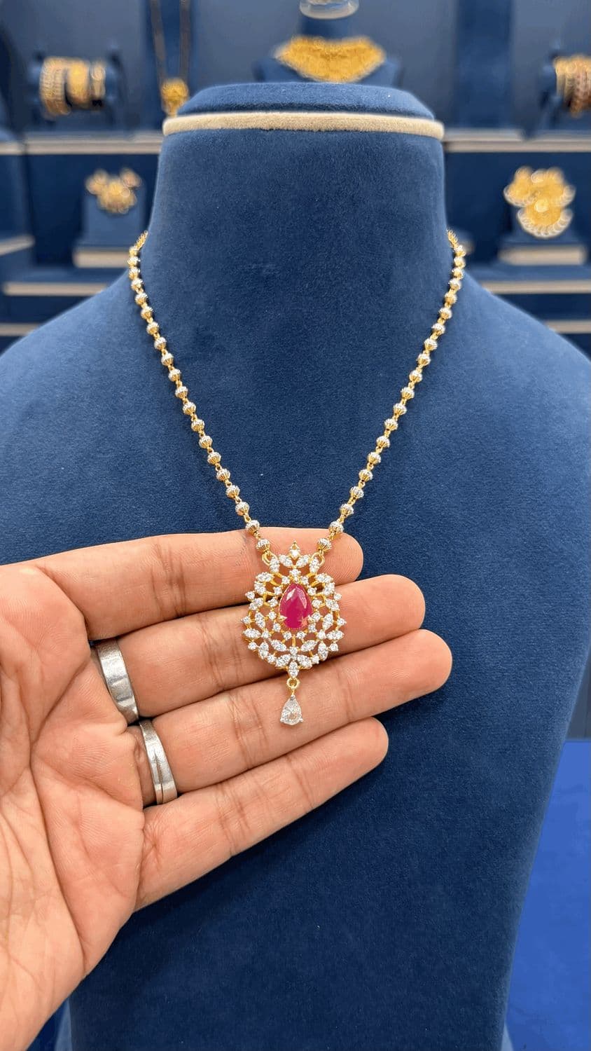 ​Simple Rhodium Balls Chain with CZ Locket