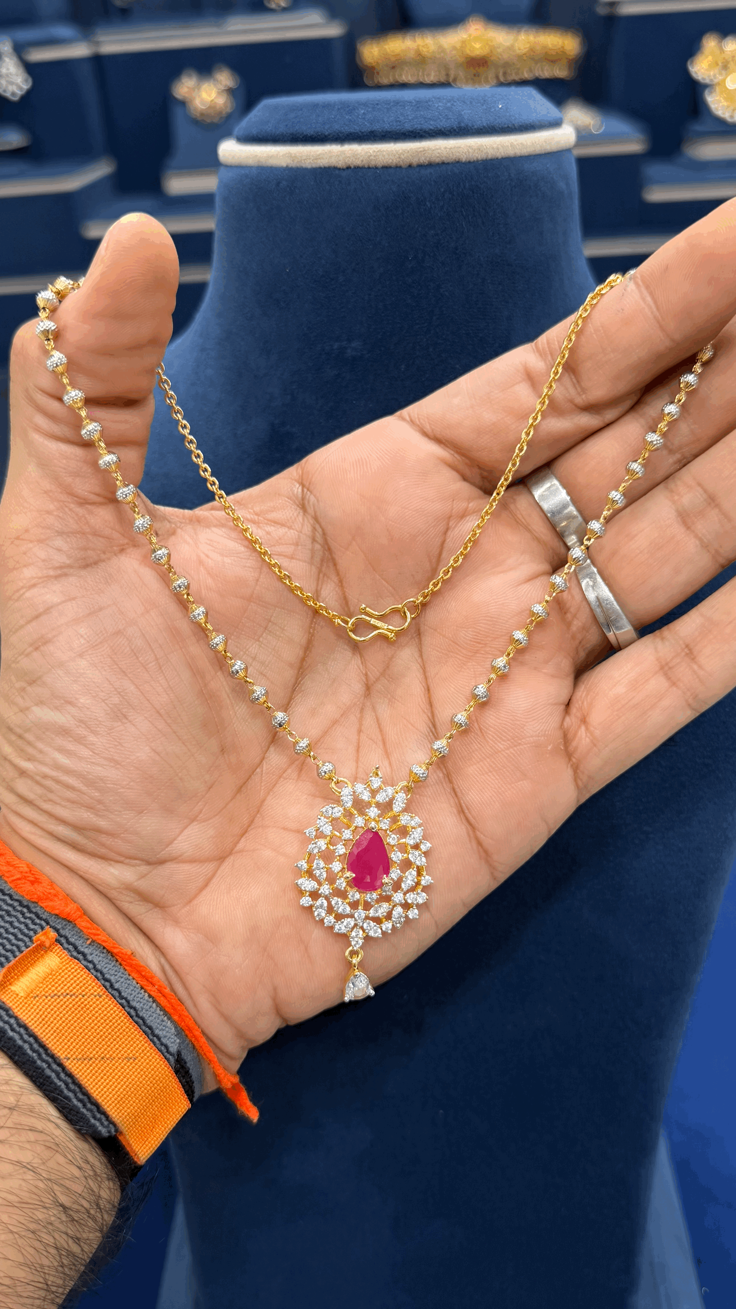 ​Simple Rhodium Balls Chain with CZ Locket