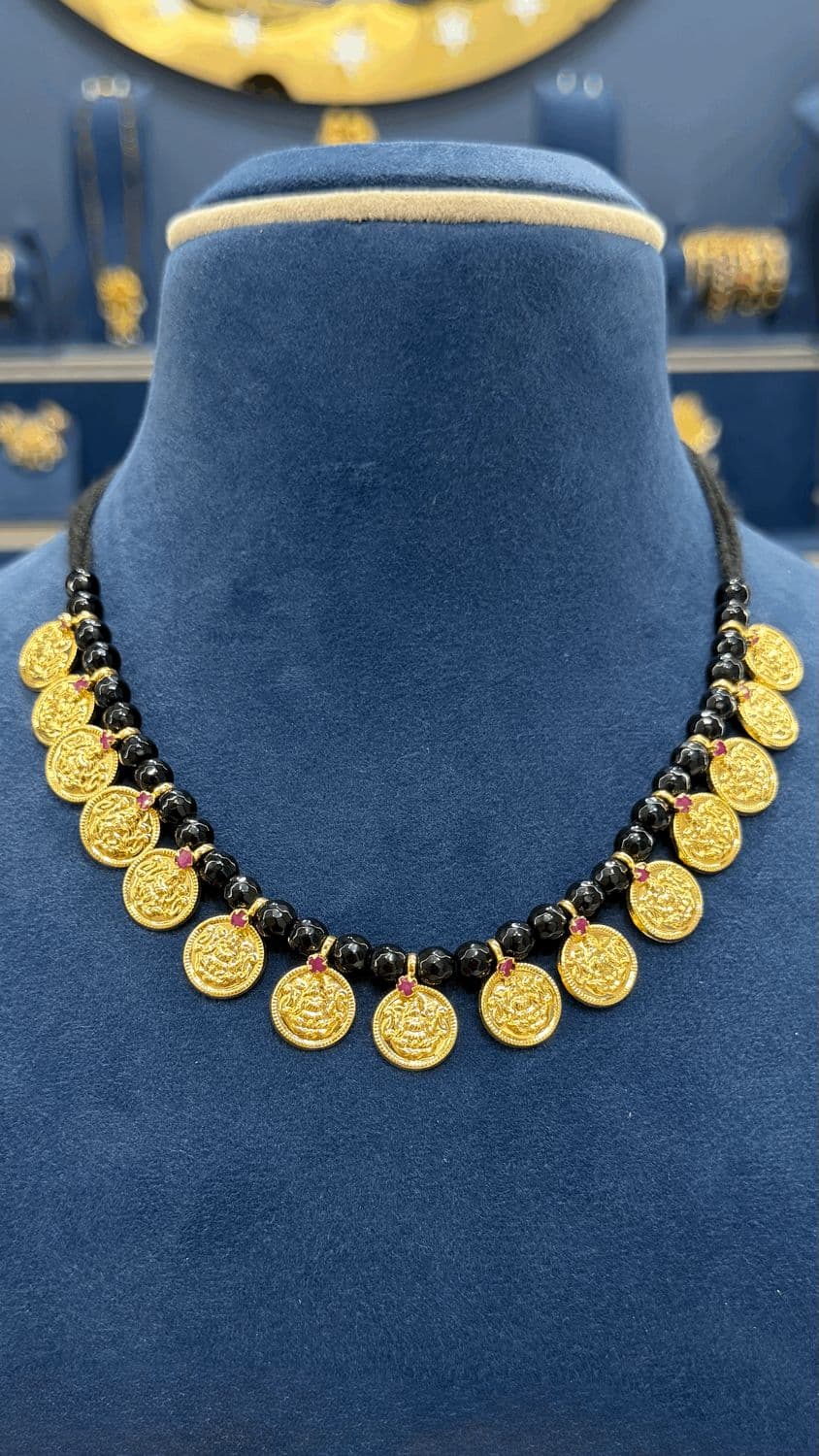 Simple Kasu Beads Necklace with Black Thread