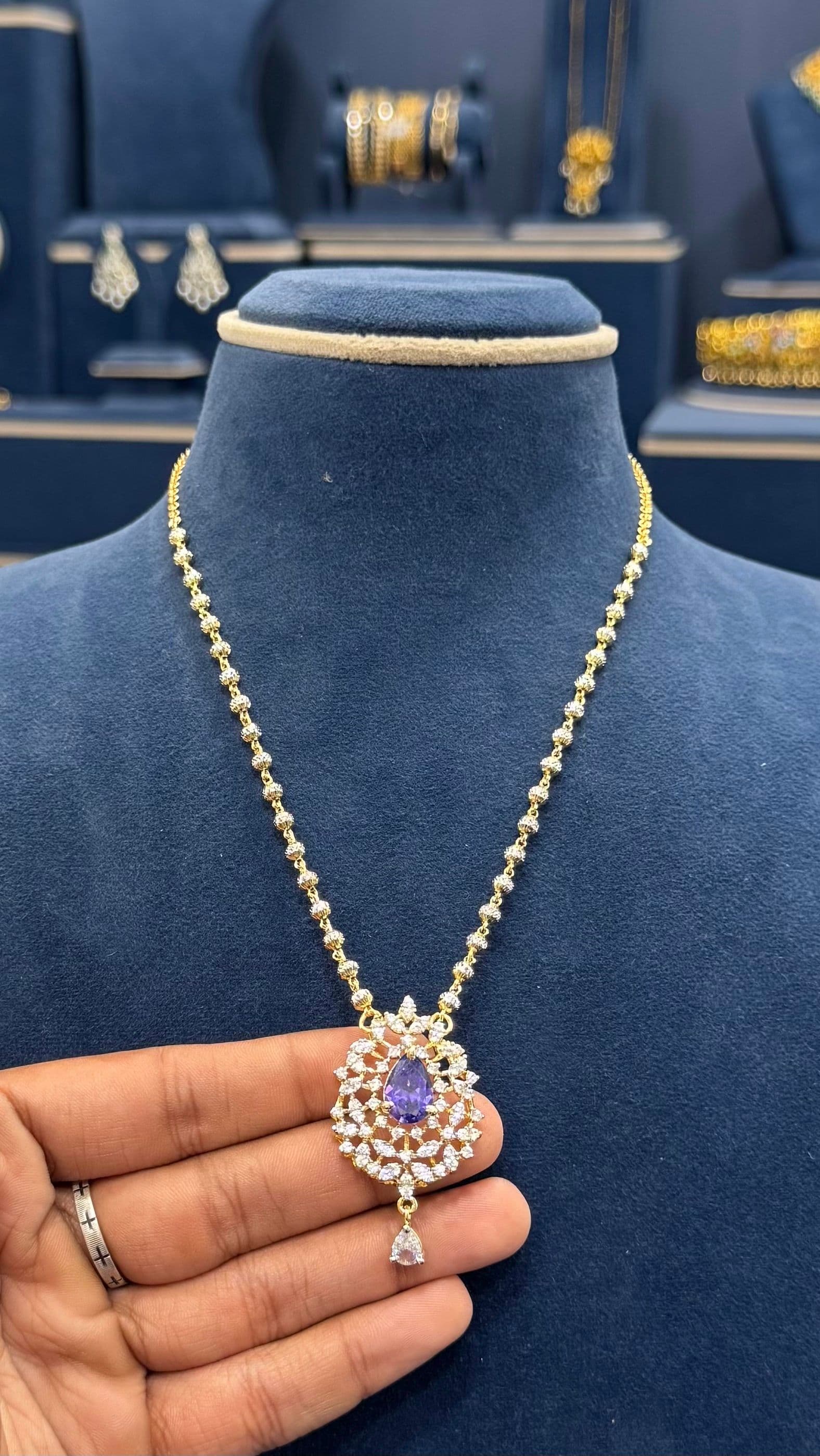 ​Simple Rhodium Balls Chain with CZ Locket