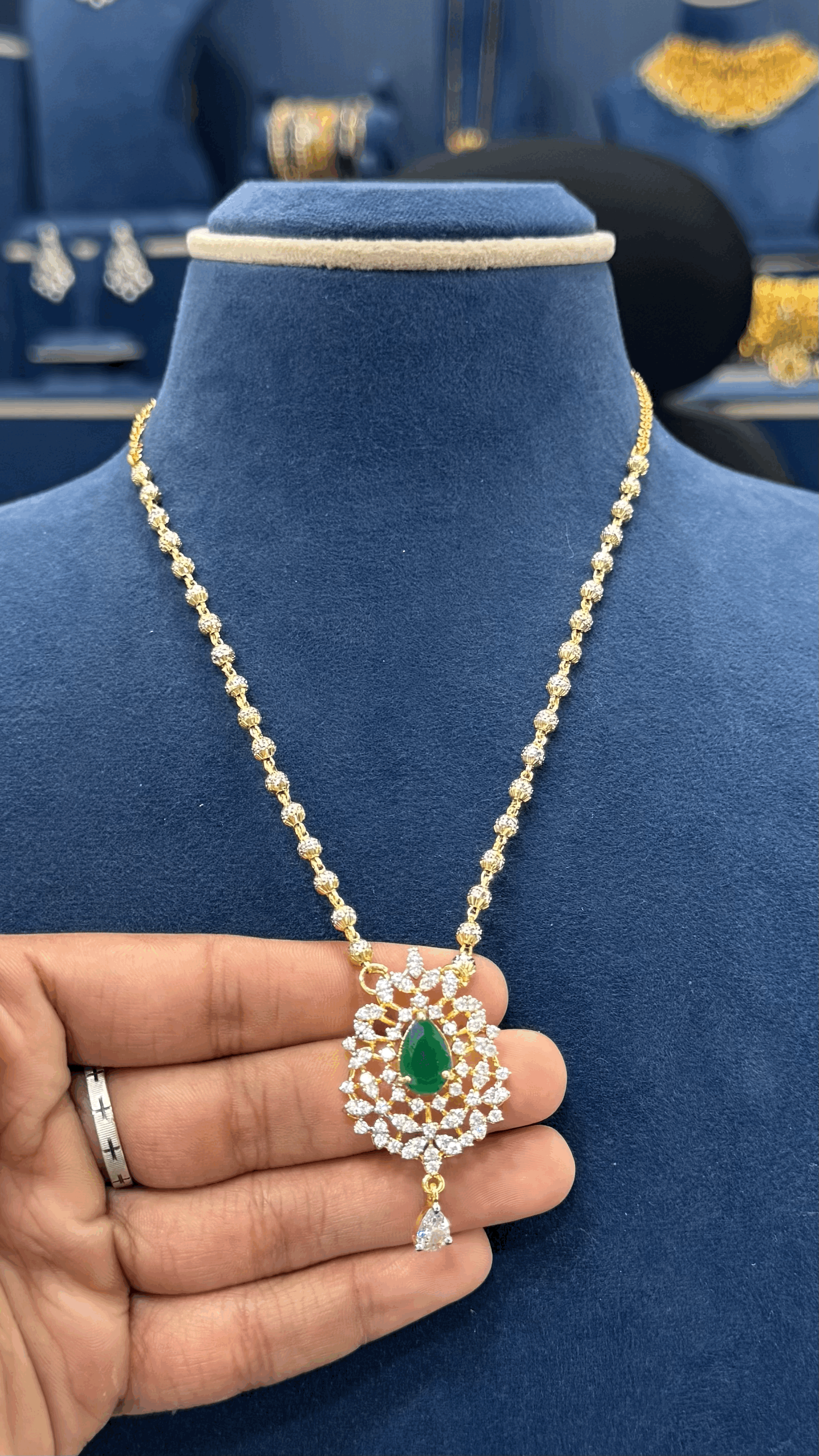 ​Simple Rhodium Balls Chain with CZ Locket