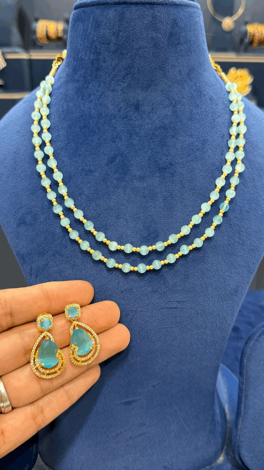 Step Beads Chain with CZ Earings