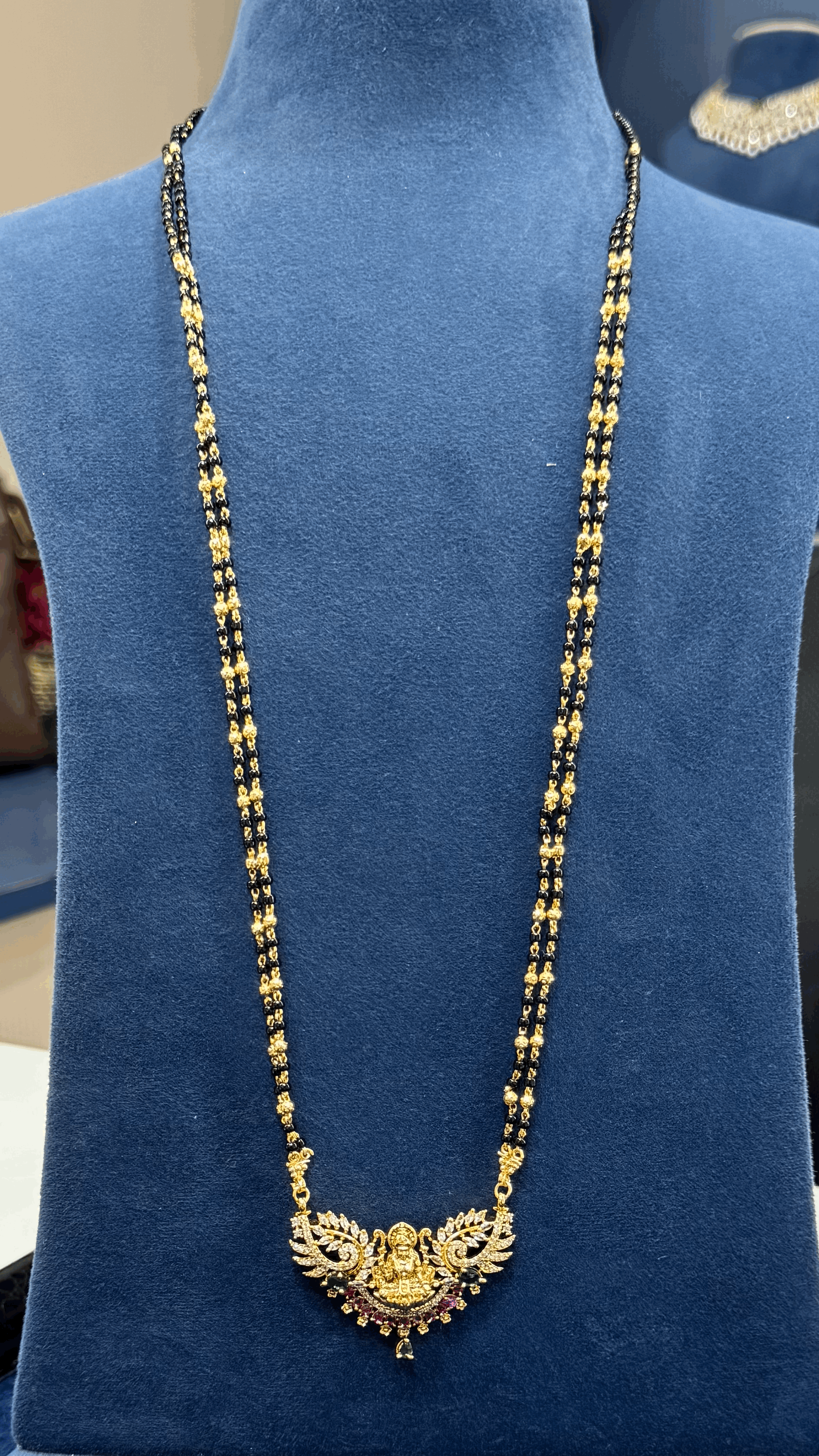 Long Blackbeads with Lakshmi Devi Pendant