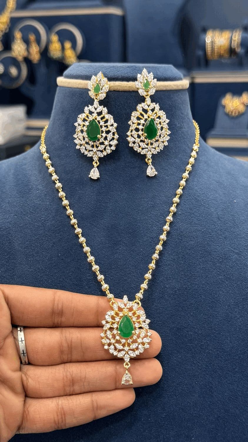 ​Simple Rhodium Balls Chain with CZ Locket Earings