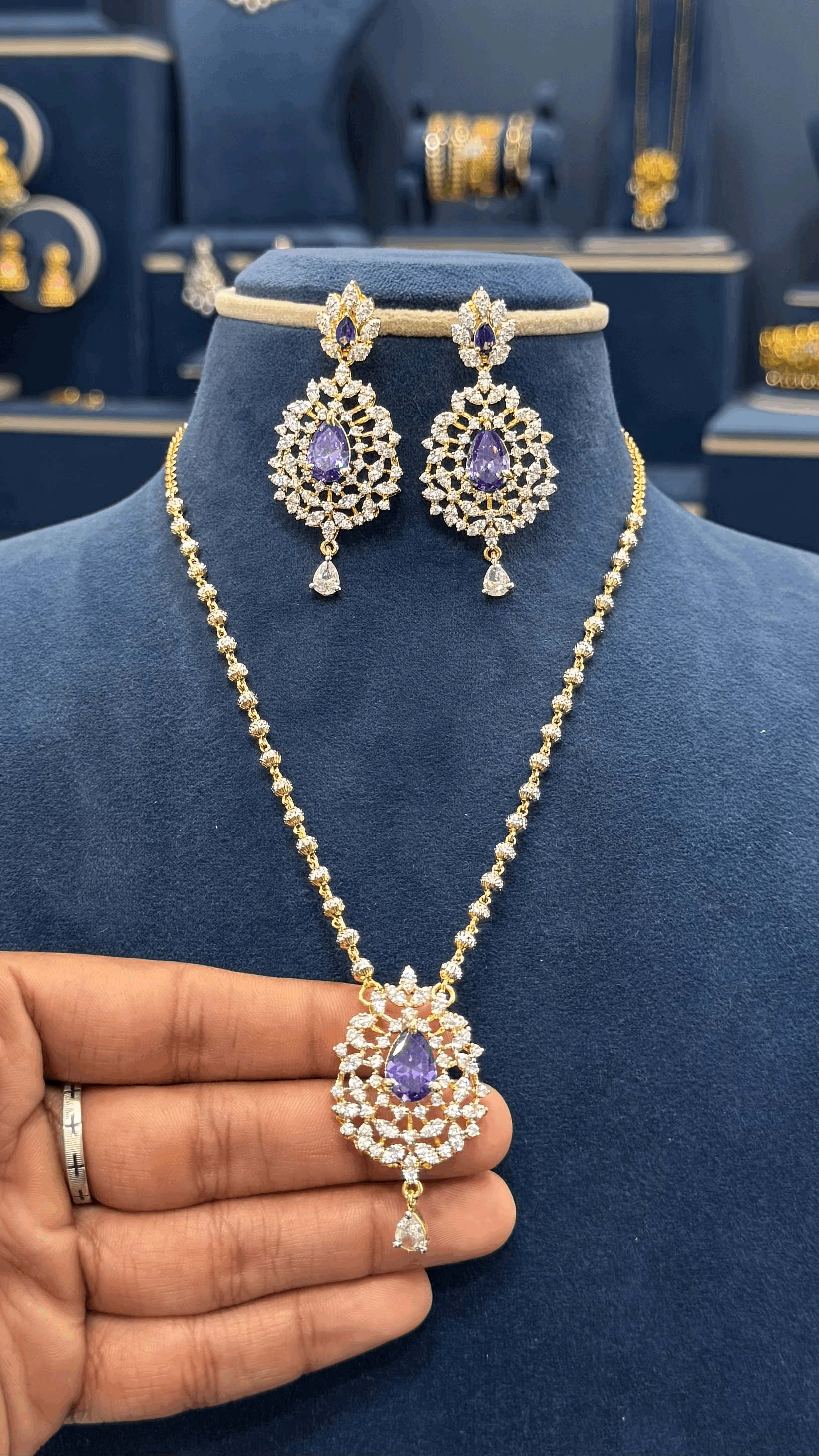 ​Simple Rhodium Balls Chain with CZ Locket Earings