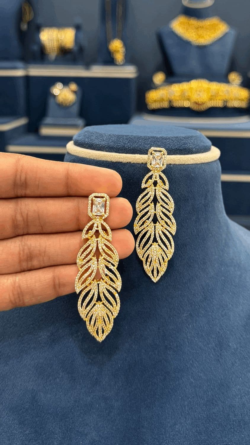 Cz Long Leaf Earings